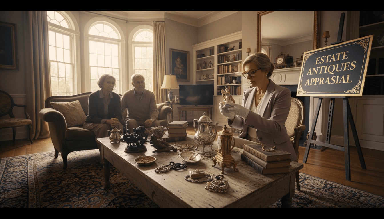 Expert hands carefully examining an antique vase in a warm, naturally lit living room