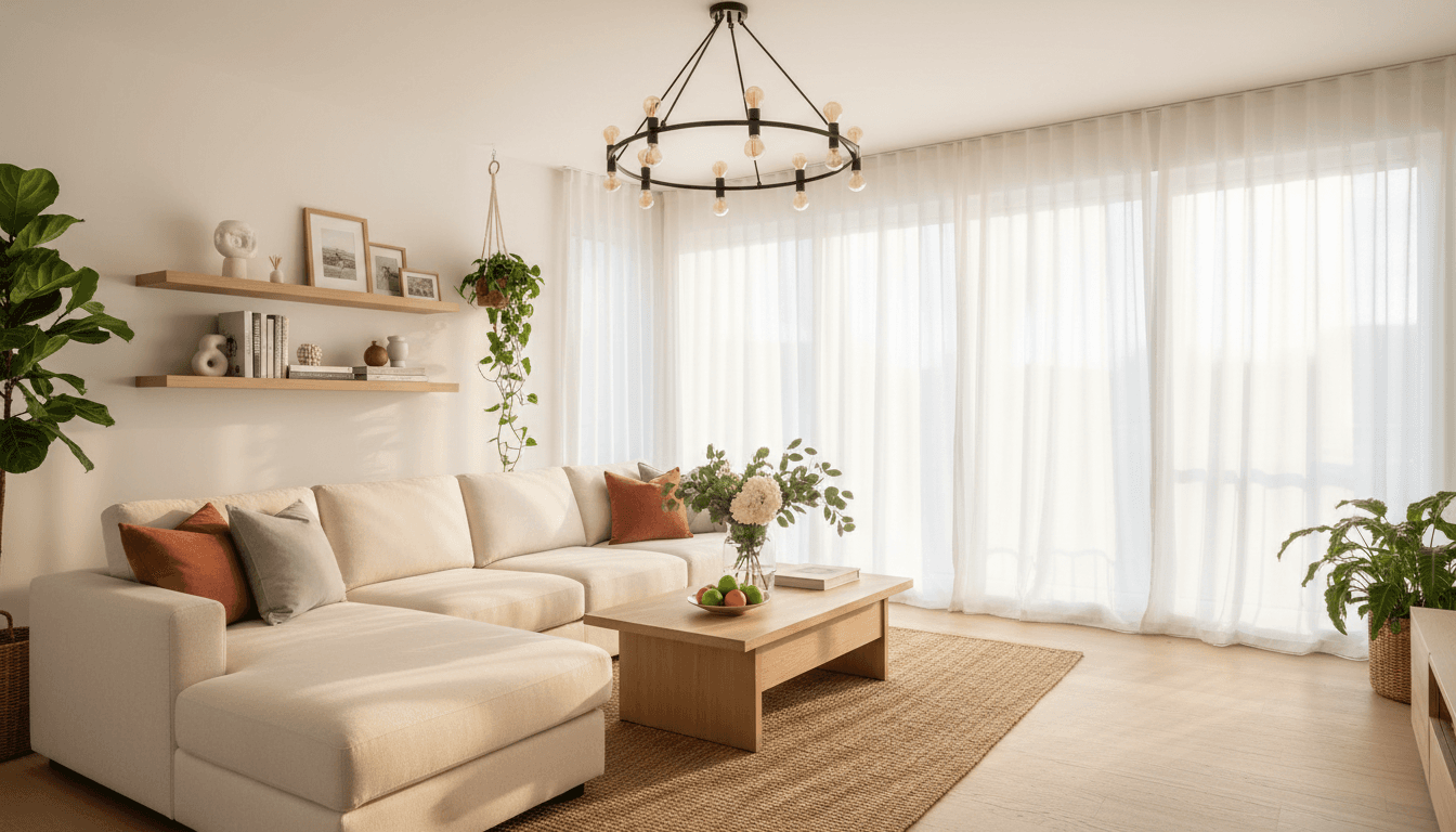 Warm inviting living room with antique furniture and soft natural light